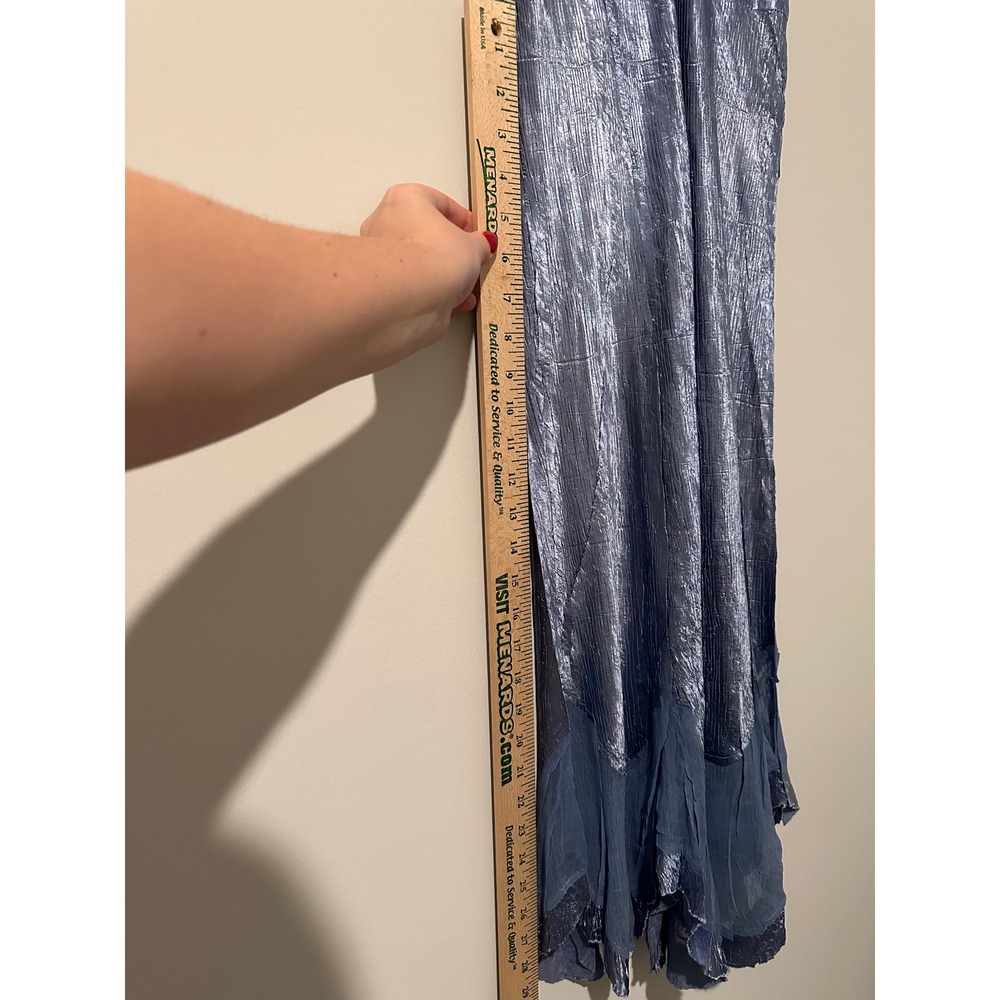 Komarov Blue Crinkle Pleated Sequin V-Neck Handkerchief Hem Midi Dress NWT L - Picture 6 of 7